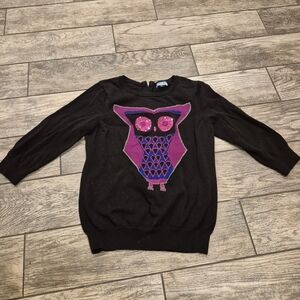 Cynthia Rowley Black Cotton Owl Sweater Sequin Eyes M